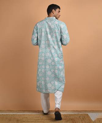 Blue floral printed cotton  kurta 3