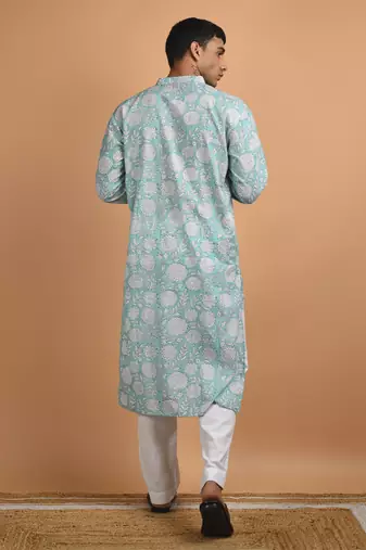 Blue floral printed cotton  kurta