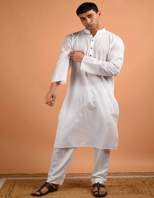 White plain cotton  kurta 1