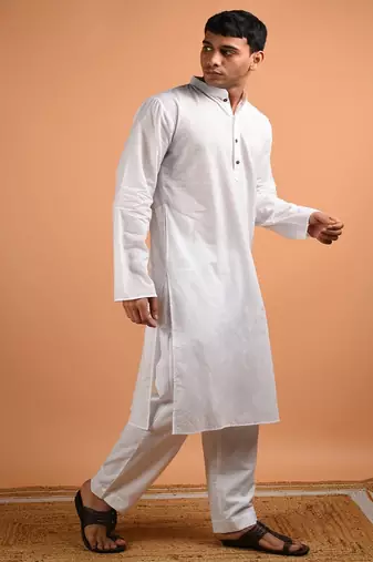 White plain cotton  kurta