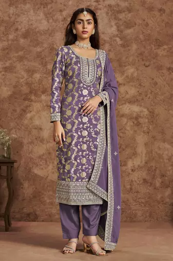 Sea green dola silk jacquard with thread embroidery sequins work salwar kameez Full Stitched Free Size