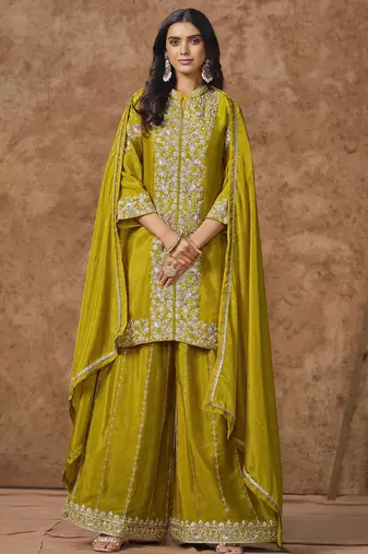 Peach dola silk embroidery with sequins work gown with dupatta Full Stitched Free Size