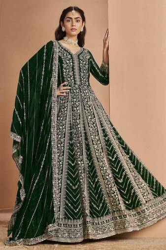 Dark purple faux georgette embroidery with sequins work salwar kameez Full Stitched Free Size
