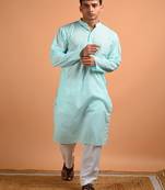 Blue plain cotton  kurta