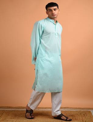 Blue plain cotton  kurta 2