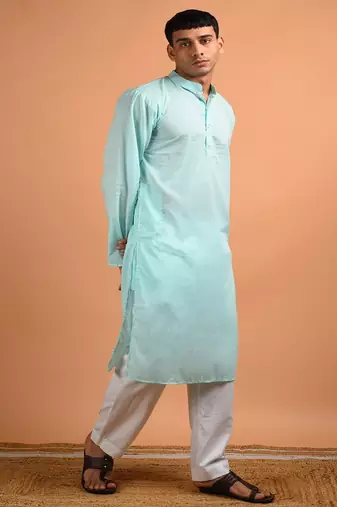 Blue plain cotton  kurta