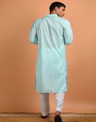 Blue plain cotton  kurta 4