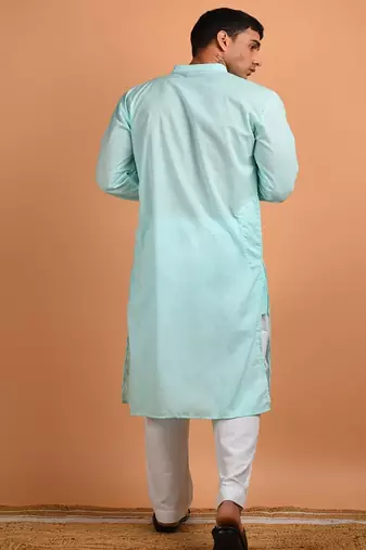 Blue plain cotton  kurta