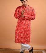 Red animal printed cotton  kurta