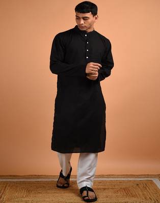 Black plain cotton  kurta 1