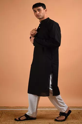 Black plain cotton  kurta