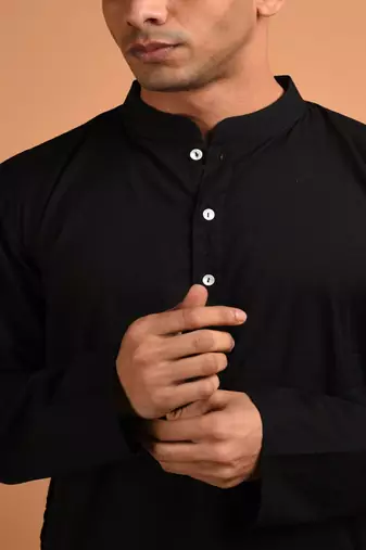 Black plain cotton  kurta