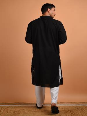 Black plain cotton  kurta 4