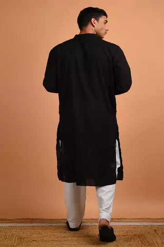 Black plain cotton  kurta