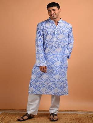 Blue floral printed cotton  kurta 1