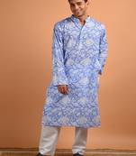 Blue floral printed cotton  kurta