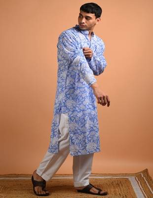 Blue floral printed cotton  kurta 2