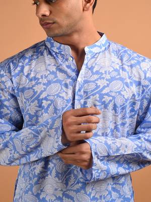 Blue floral printed cotton  kurta 3