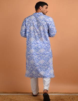 Blue floral printed cotton  kurta 4