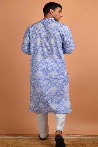 Blue floral printed cotton  kurta