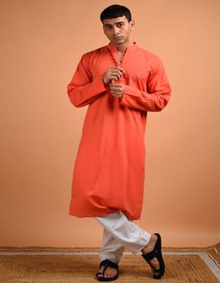 Orange plain cotton  kurta 1