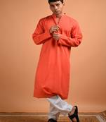 Orange plain cotton  kurta