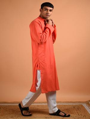 Orange plain cotton  kurta 2
