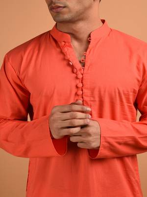 Orange plain cotton  kurta 3