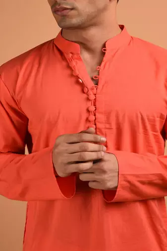Orange plain cotton  kurta