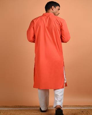 Orange plain cotton  kurta 4