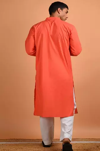 Orange plain cotton  kurta