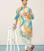 Yellow abstract printed kurta patiala set     traditional indian outfit for celebrations