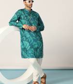 Teal Blue abstract printed kurta pant set     indian festive & wedding wear for men