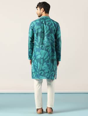 Teal Blue abstract printed kurta pant set     indian festive & wedding wear for men 4