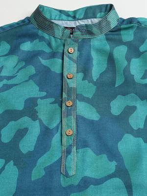 Teal Blue abstract printed kurta pant set     indian festive & wedding wear for men 5