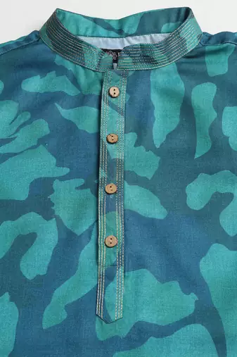 Teal Blue abstract printed kurta pant set     indian festive & wedding wear for men