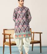 Purple kurta dhoti set with ethnic motifs print     indian traditional festive wear