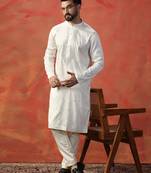 White embroidered kurta pant set     elegant indian outfit for ceremonies