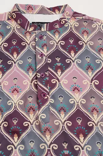 Purple kurta pant set with ethnic motifs print     indian wedding & festival outfit