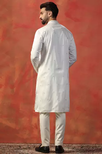 White embroidered kurta pyjama set     elegant indian outfit for ceremonies
