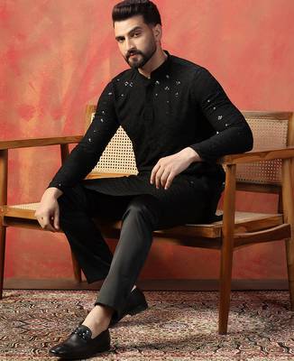 Black sequins kurta pyjama set    party wear indian ethnic outfit for men 1