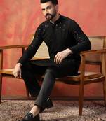 Black sequins kurta pant set     party wear indian ethnic outfit for men