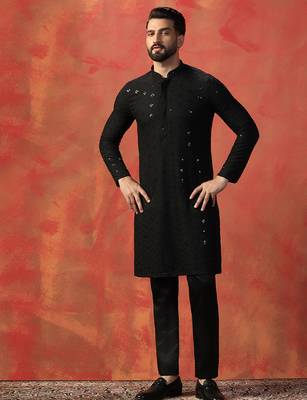 Black sequins kurta pyjama set    party wear indian ethnic outfit for men 2