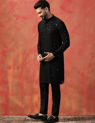 Black sequins kurta pyjama set    party wear indian ethnic outfit for men 4