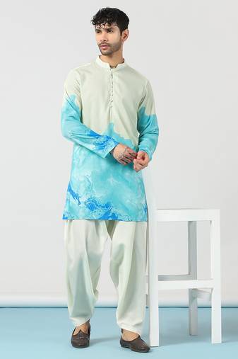 Cream ombre kurta patiala set – elegant indian ethnic wear for men