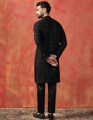 Black sequins kurta pyjama set    party wear indian ethnic outfit for men 5