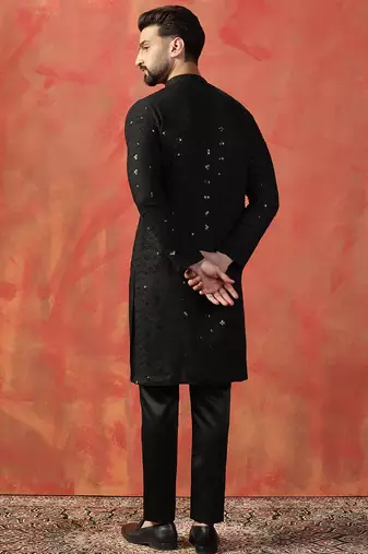 Black sequins kurta pyjama set    party wear indian ethnic outfit for men