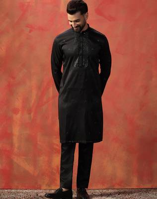 Black embroidered kurta pant set     formal indian outfit for weddings 1