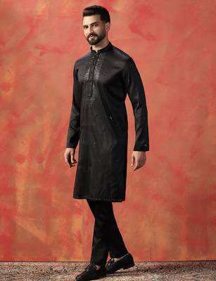 Black embroidered kurta pant set     formal indian outfit for weddings 2