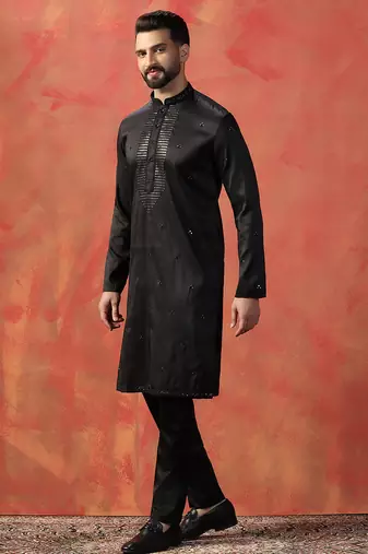 Black embroidered kurta pant set     formal indian outfit for weddings